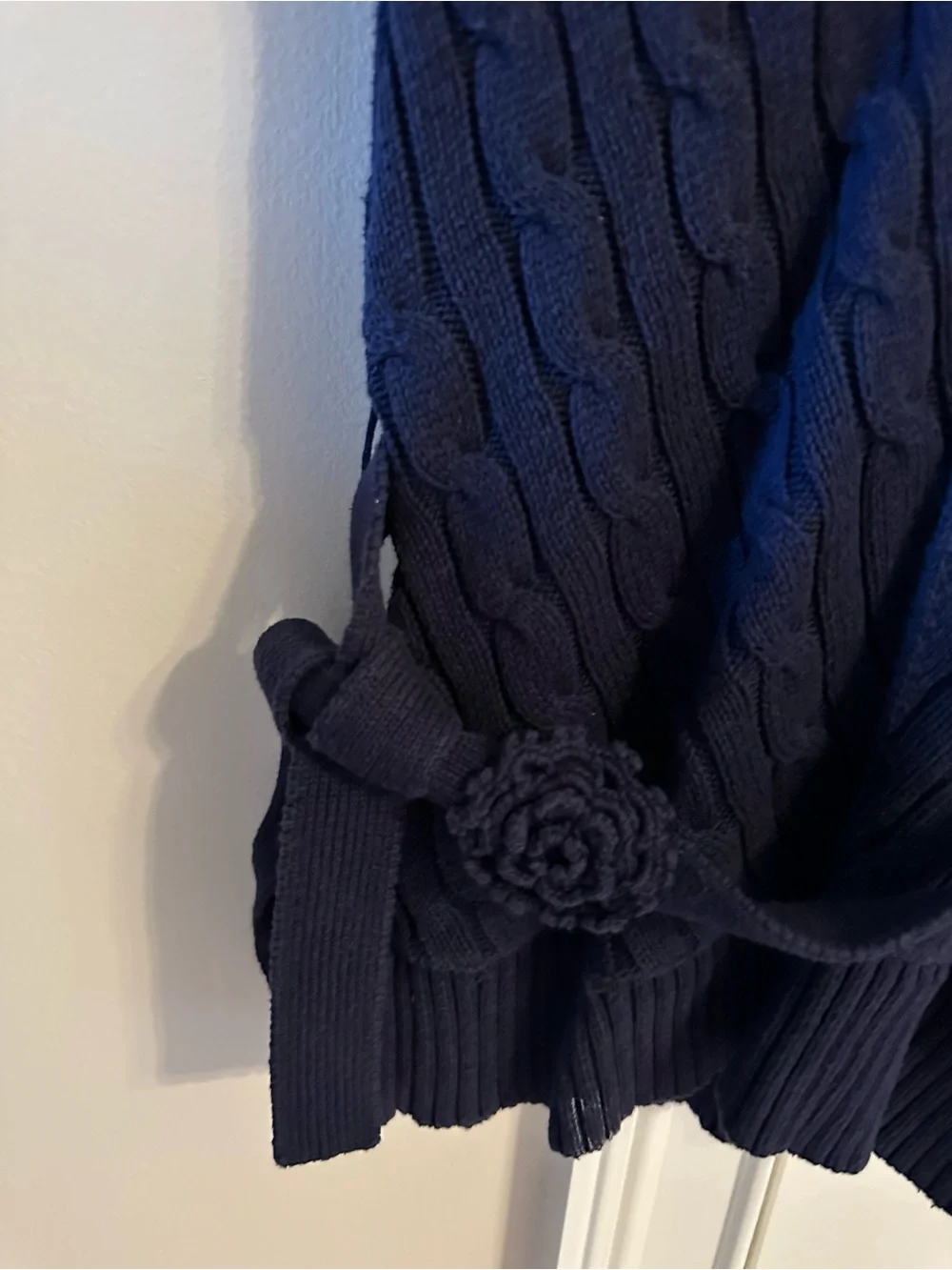 Ralph Lauren Navy Cable-Knit V-Neck Belted Kids Dress